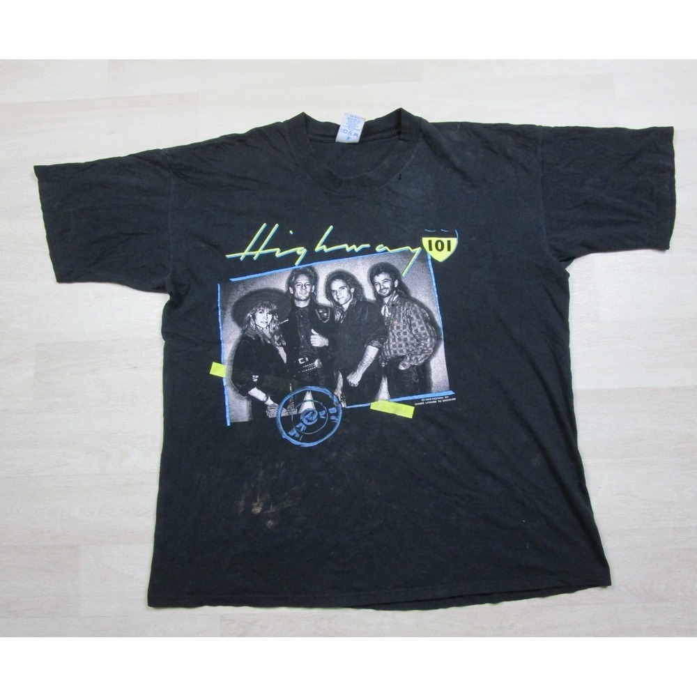 Vintage 1980s Highway 101 Band T Shirt Size (XL) Brockum Distressed Worn 1988